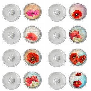 Set of 8 poppy themed hand-pressed snaps.